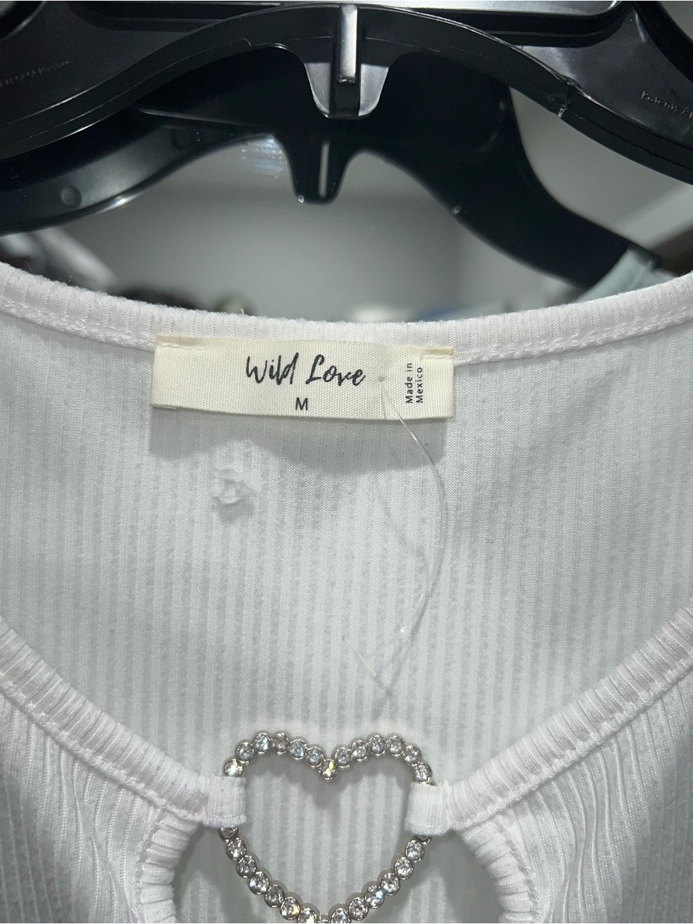 Wild Fable White Ribbed Crop Tank with Rhinestone Heart - Picture 2 of 3